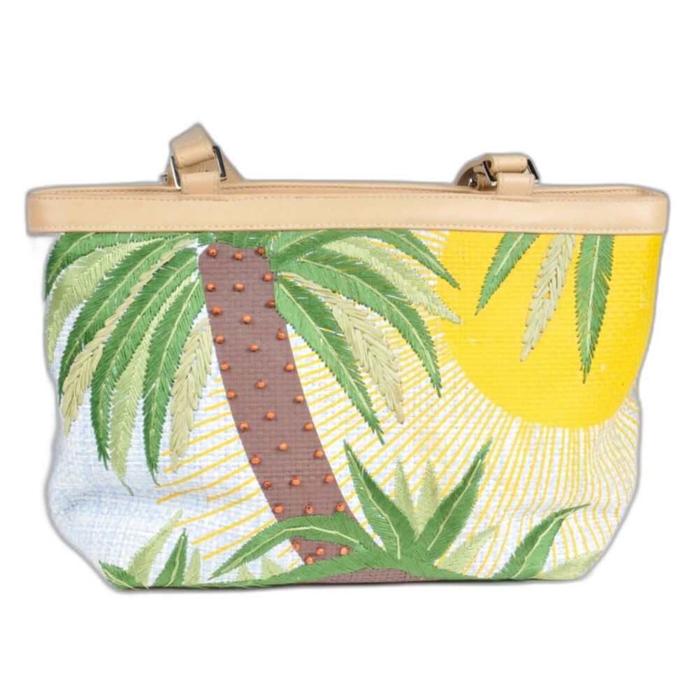 Kulanui of Hawaii Straw Woven Handbag with Palm Tree Design {EX-}